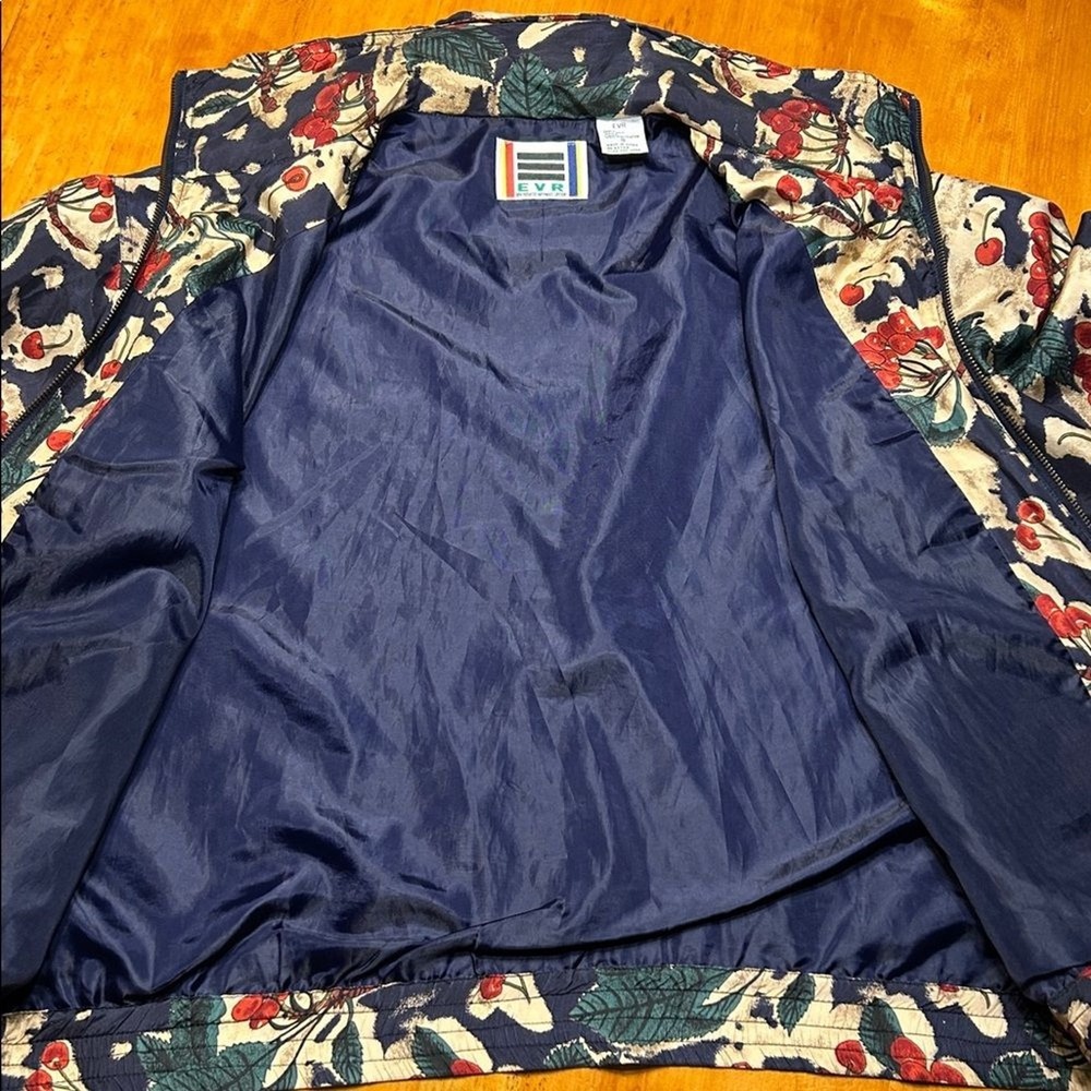 Vintage Avant Garde EVR 100% Silk Cherry Print Bomber Jacket Zip 90s Streewear - Picture 7 of 8